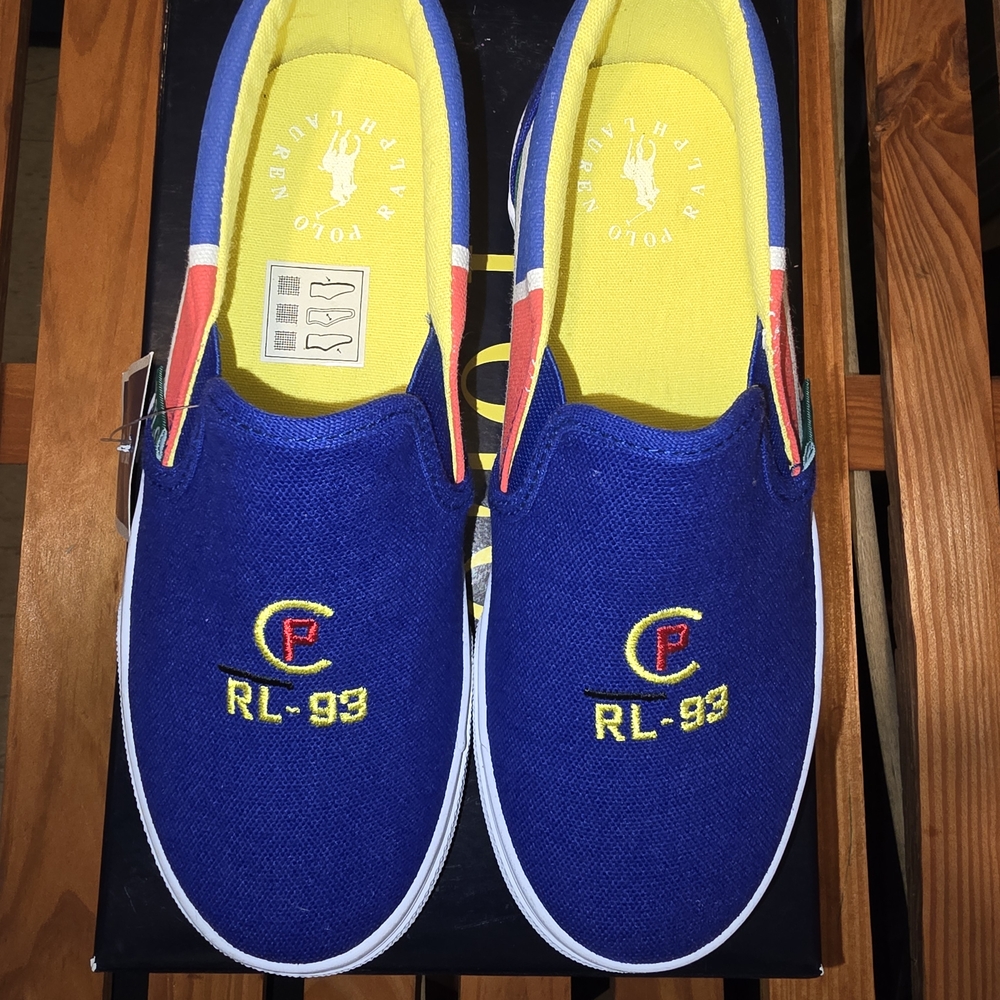 Ralph Lauren Kids Blue and Yellow Slip-On Sneakers
